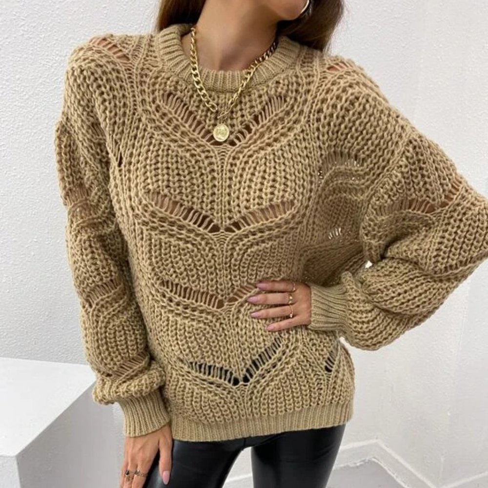 Khaki Pointelle Kniw Sweater in M